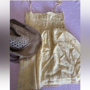 Beautiful FOREVER 21 Strappy Yellow Shell Mini Flowy Dress Smocked NWT M